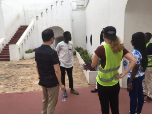 Group of tourists at Osu Castle in Accra, Ghana